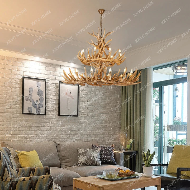 Antlers Chandelier American Retro Dining Room/Living Room Personalized Villa Engineering Lamps