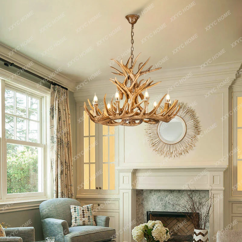 Antlers Chandelier American Retro Dining Room/Living Room Personalized Villa Engineering Lamps