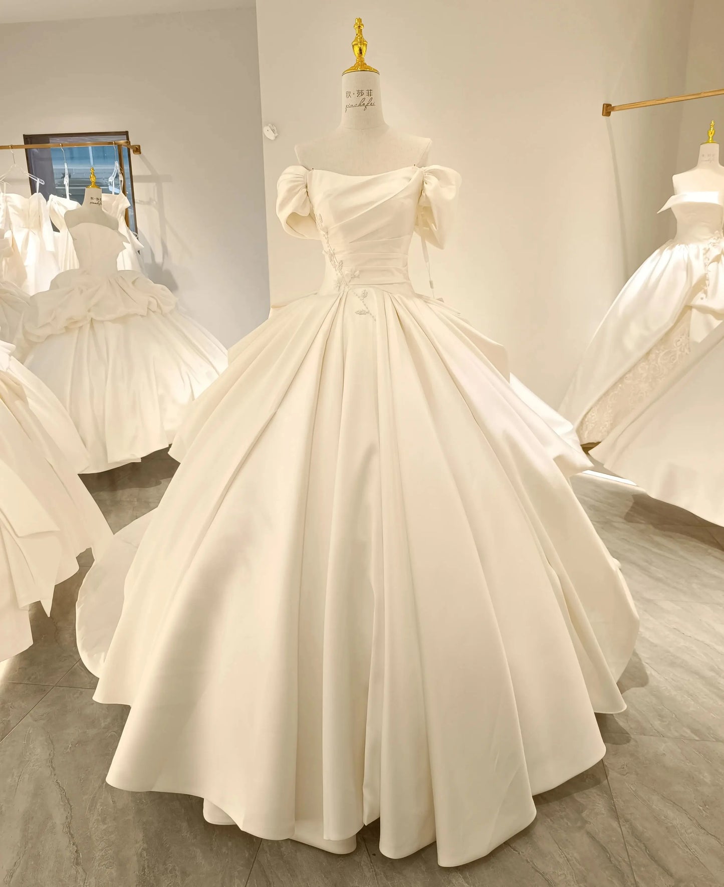 Aoliweiya Bridal -Mikado A Line Detached Sleeve Wedding Dress