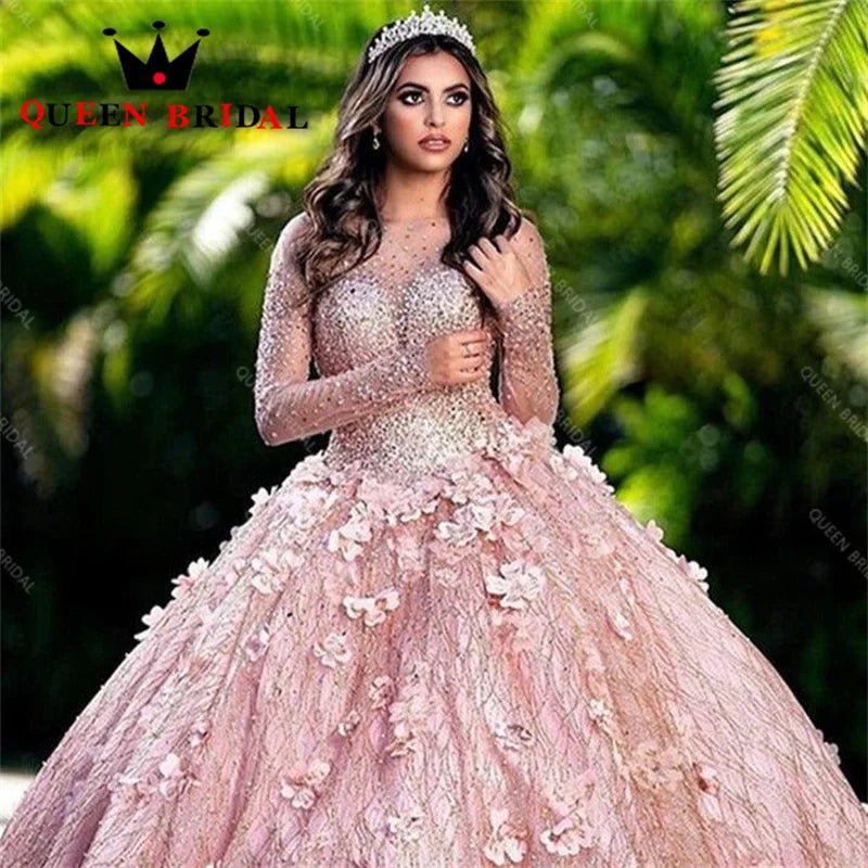 Appliques Lace Sequined Wedding Dresses Luxury 2023 New Long Sleeve Bride Ball Gowns Floor Length Vestidos De Novia Custom L16M