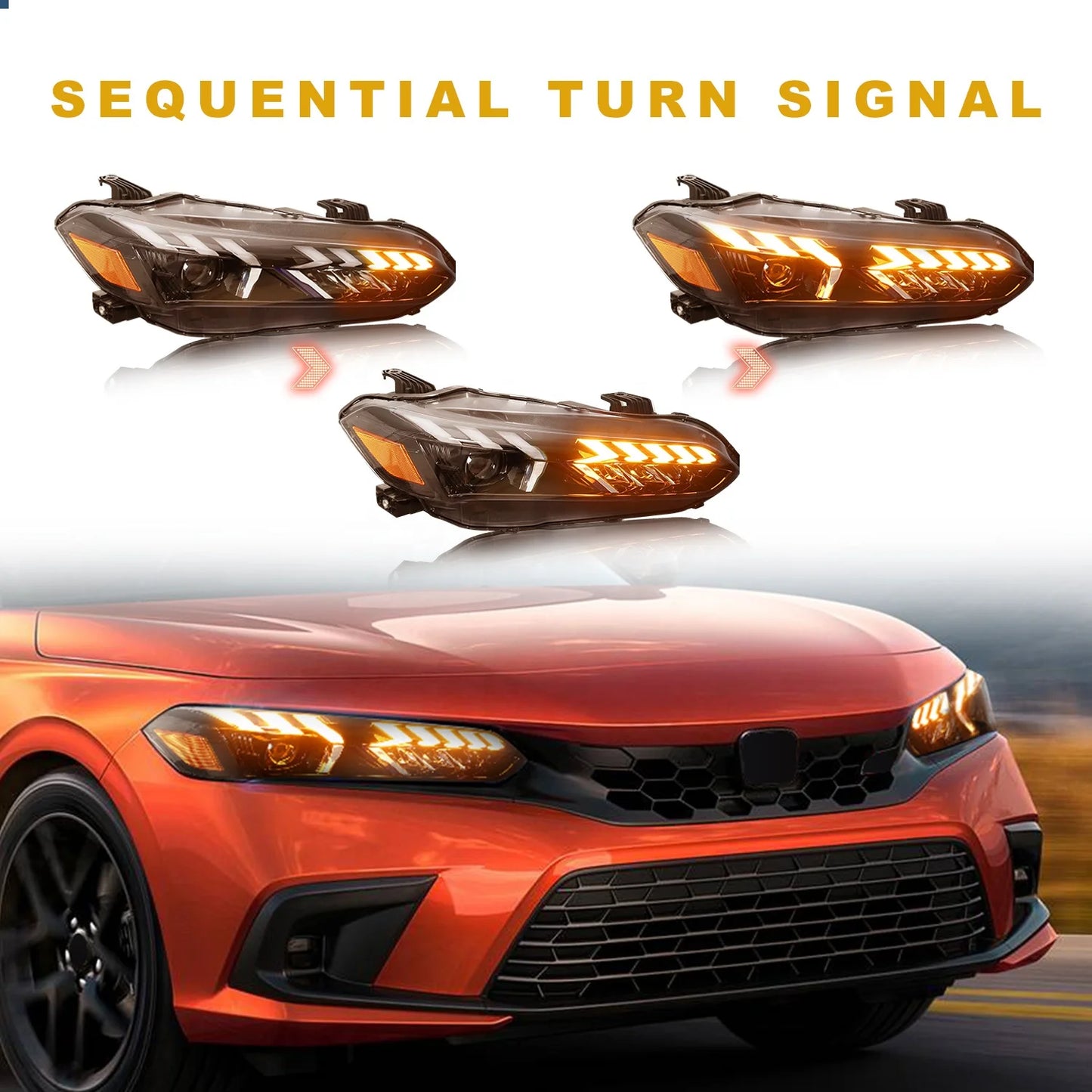 Archaic LED Headlights for 2021-2023 11th Gen Headlight with Sequential LED Head Light Headlamp