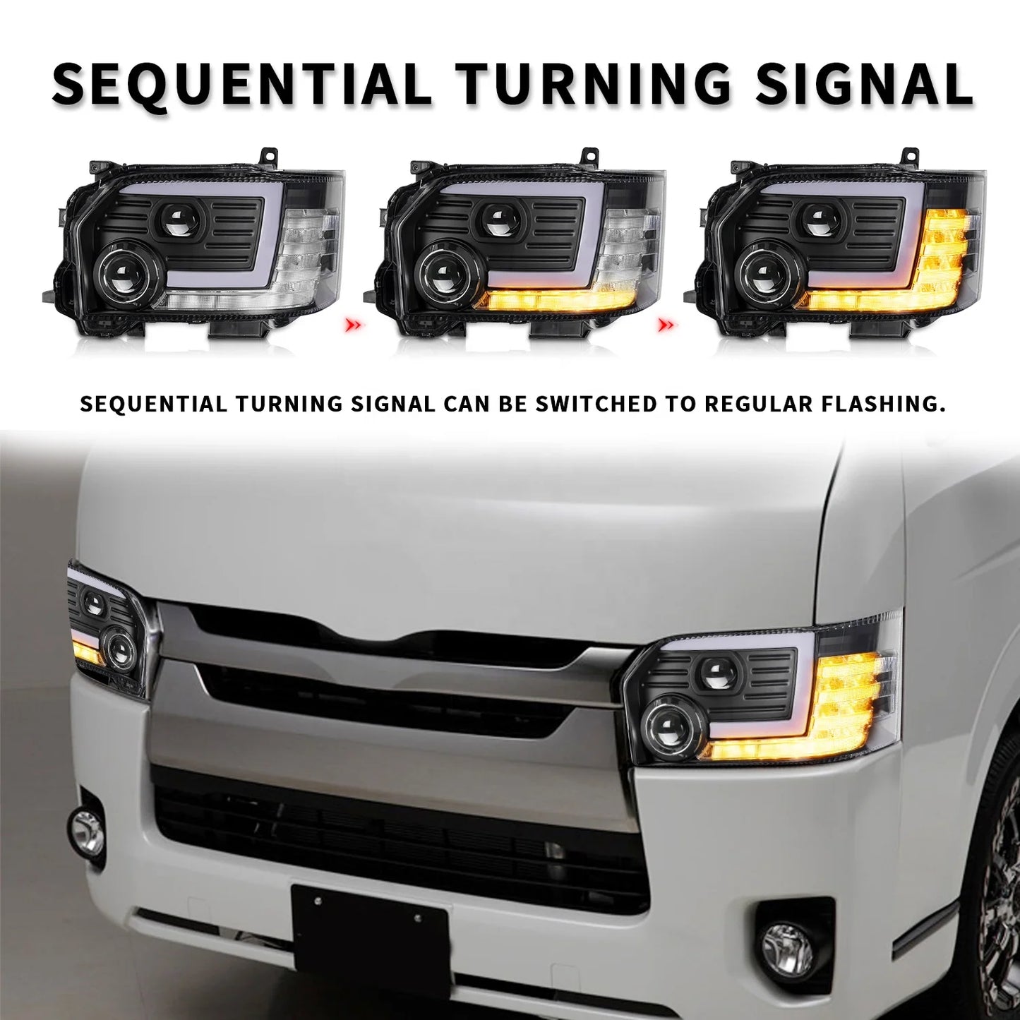 Archaic Led headlights For  hiace 200 SERIES 2004-2019 with dynamic running and Turn Signal Lamp