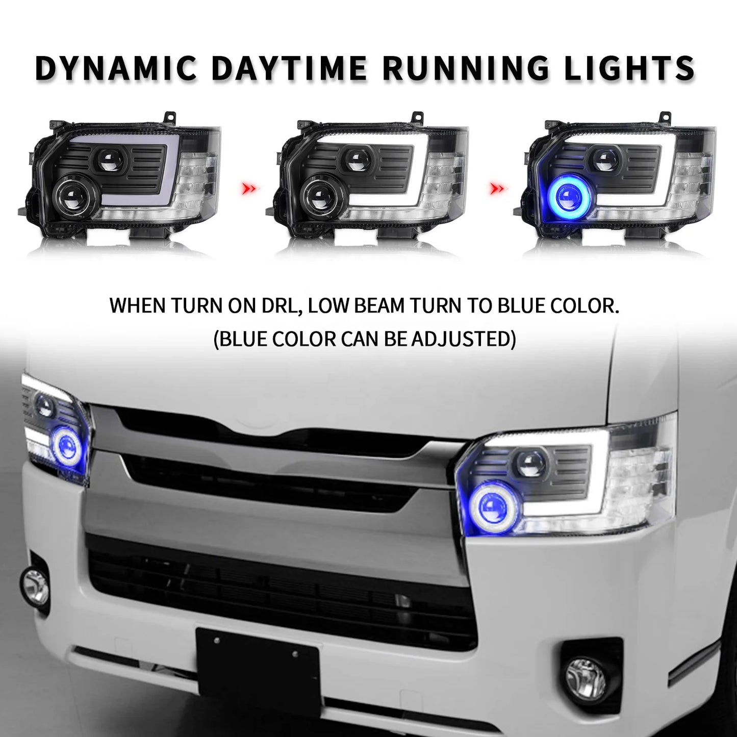 Archaic Led headlights For  hiace 200 SERIES 2004-2019 with dynamic running and Turn Signal Lamp