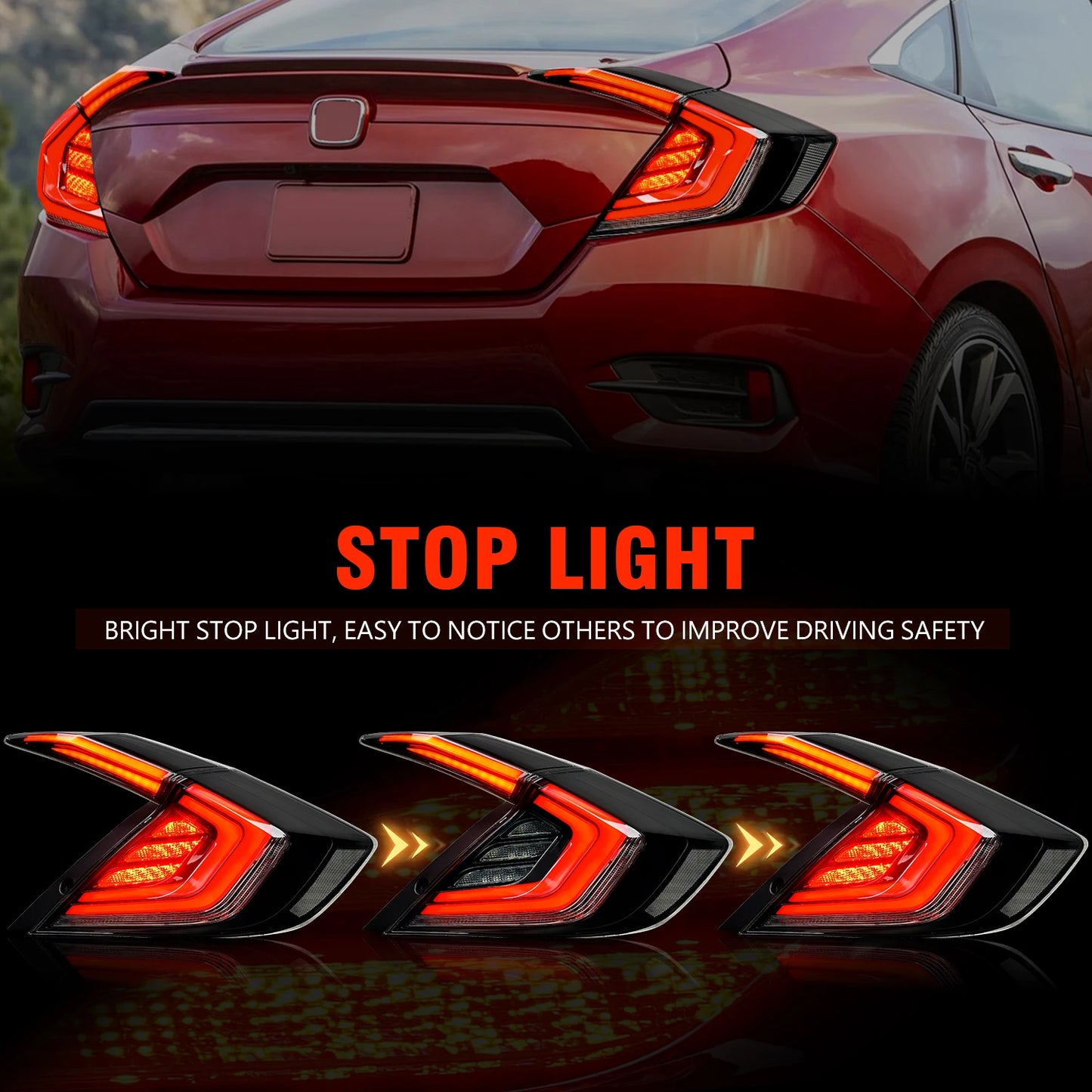 Archaic Tail Lights für  10th Gen 2016-2020 Sedan Full LED Tail Lamp mit Sequential Turn Signal Parking Light