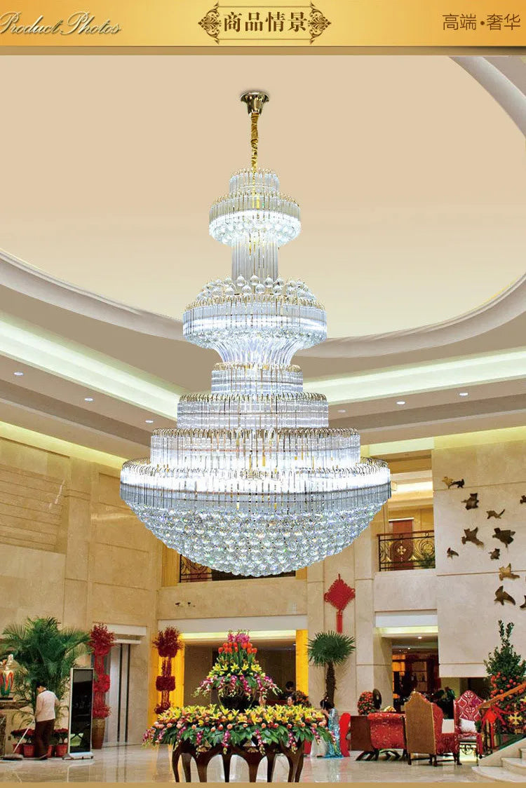 Atmospheric complex floor crystal chandelier Louzhong building hollow villa living room staircase hall LED light three-layer Eur