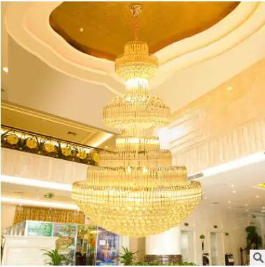 Atmospheric complex floor crystal chandelier Louzhong building hollow villa living room staircase hall LED light three-layer Eur