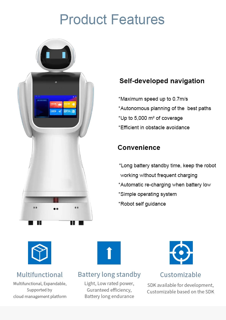 Automatic Charge Intelligent Robot Smart Catering Hotel Reception Serving Humanoid