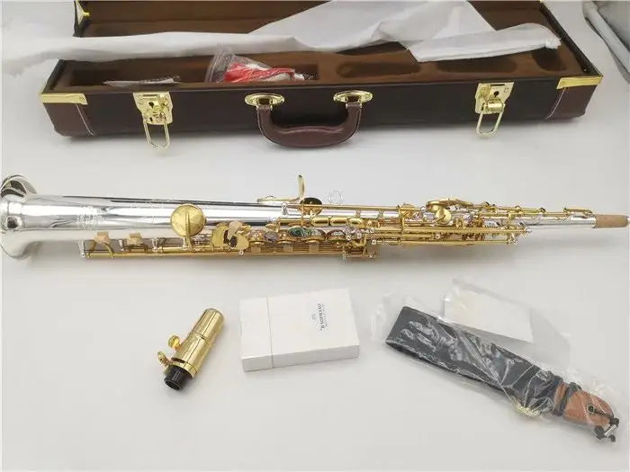 B Flat Soprano Saxophone Musical Instruments Sax Brass Silver Plated With Case Professional