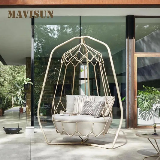Balcony Hanging Basket With Curtain Outdoor Nordic Swing Chair Courtyard Villa Leisure Double Sofa Furniture Combination White