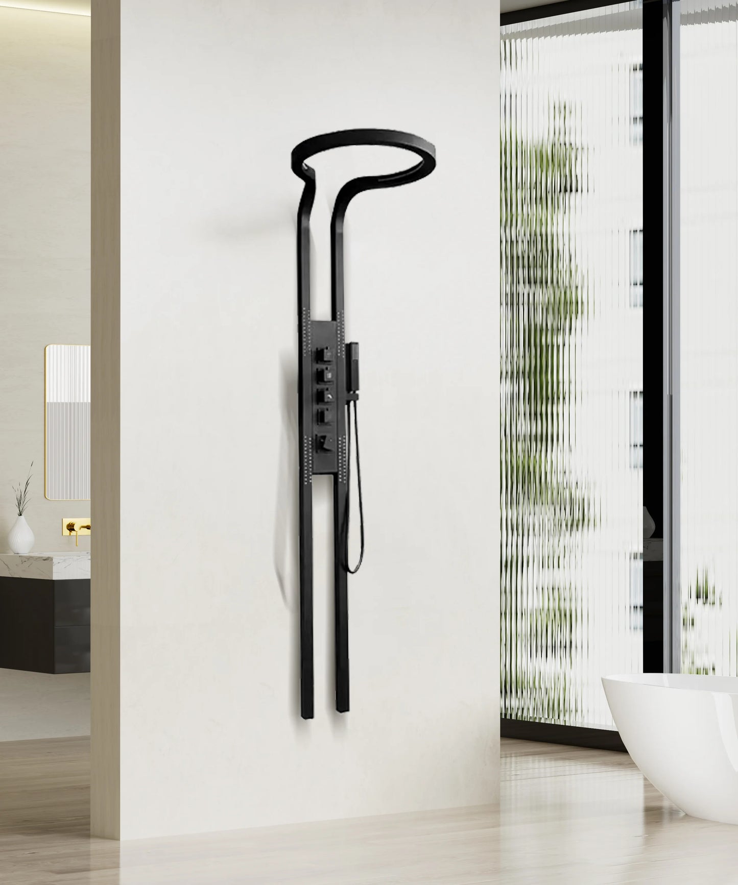 Bathroom Sprinkler Set Black Multi functional Waterfall Shower Panel Column System Stainless Steel Hot Selling