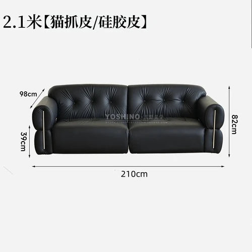 Black leather sofa small apartment living room big black cow