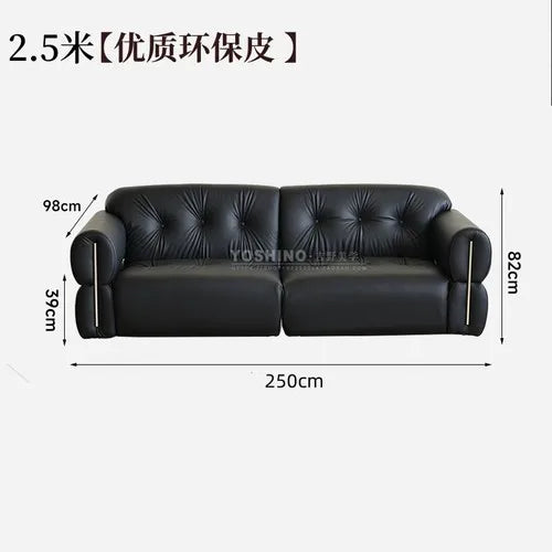 Black leather sofa small apartment living room big black cow