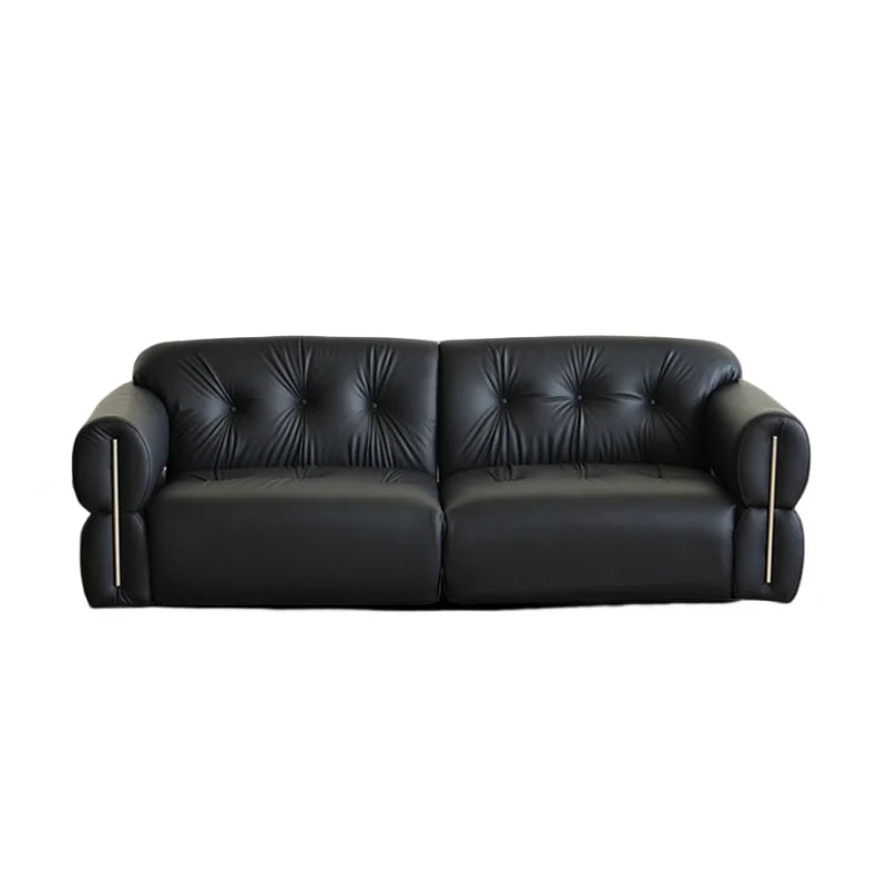 Black leather sofa small apartment living room big black cow