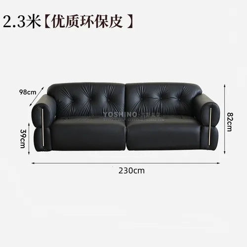 Black leather sofa small apartment living room big black cow