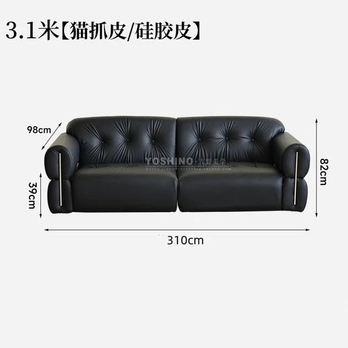 Black leather sofa small apartment living room big black cow