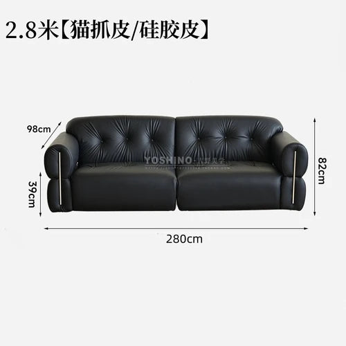 Black leather sofa small apartment living room big black cow