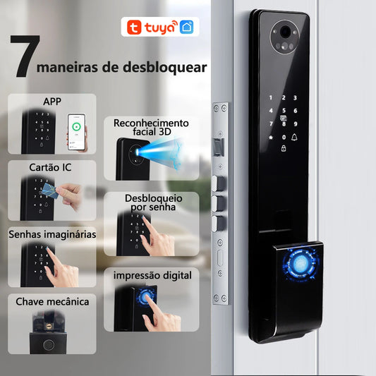 Brazil Type Doors Tuya APP Smart 3D Facial Recognition Fingerprint Biometric Smart Door Lock Electronic Intelligence Door Locks