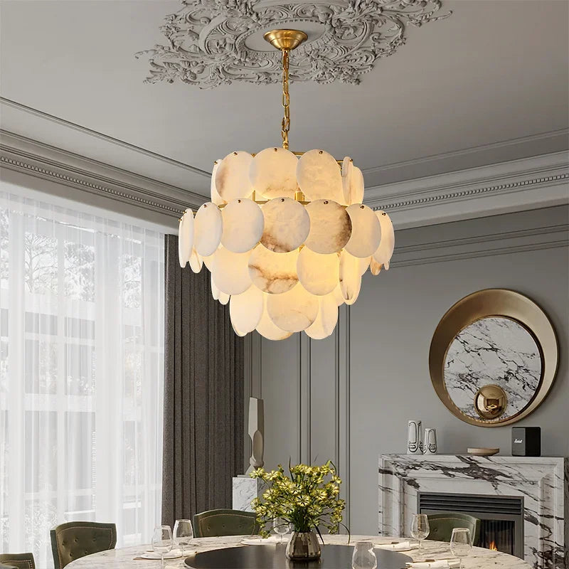 Build Our Home With Art LED Natural Marble Disc Ceiling Chandelier Lighting Lustre Suspension Luminaire Lampen For Living Room