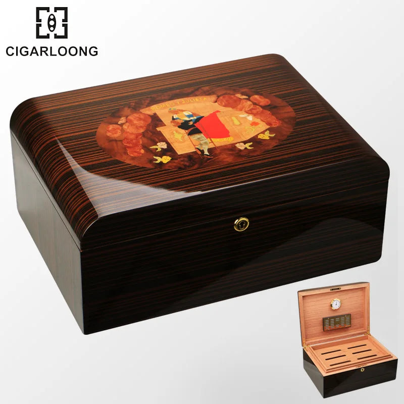 CIGARLOONG Cigar Box Wooden Cigar Display box humidor for cigars With handle cigar humidifier HH-105