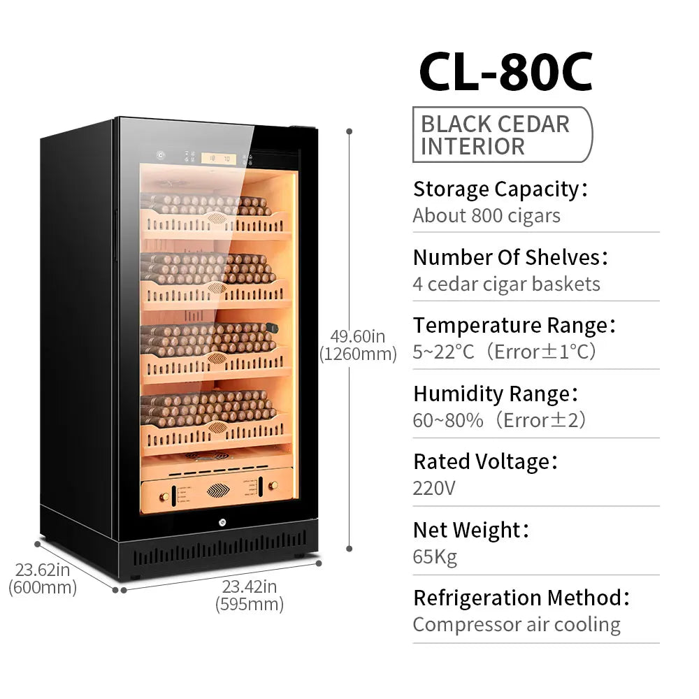 CIGARLOONG Cigar Cabinet Cedar Wood Inner Control Constant Temperature and Humidity Energy Saving Wine Cooler Cigar Humidor 80C1