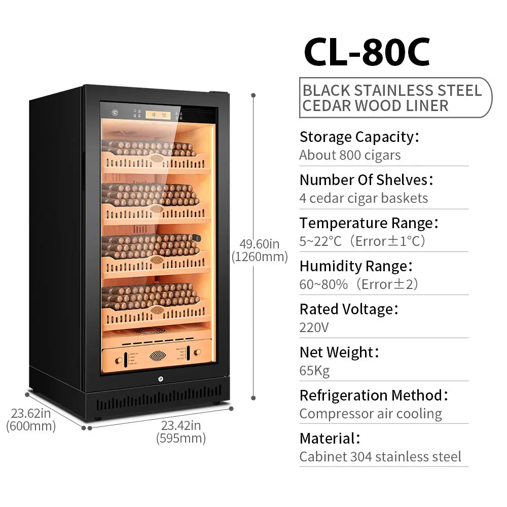 CIGARLOONG Cigar Cabinet Cedar Wood Inner Control Constant Temperature and Humidity Energy Saving Wine Cooler Cigar Humidor 80C1