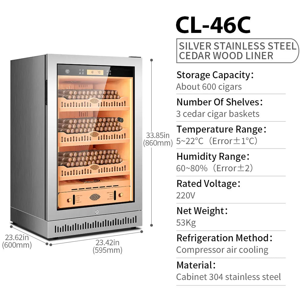 CIGARLOONG Cigar Cabinet Constant Control Temperature and Humidity Cedar Wood Inner Aviation Aluminum Humidor Energy Saving 46C