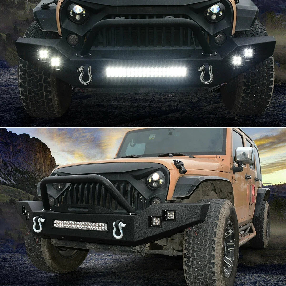 Car Front Bumper with LED Lights For Wrangler JK 2007-2017