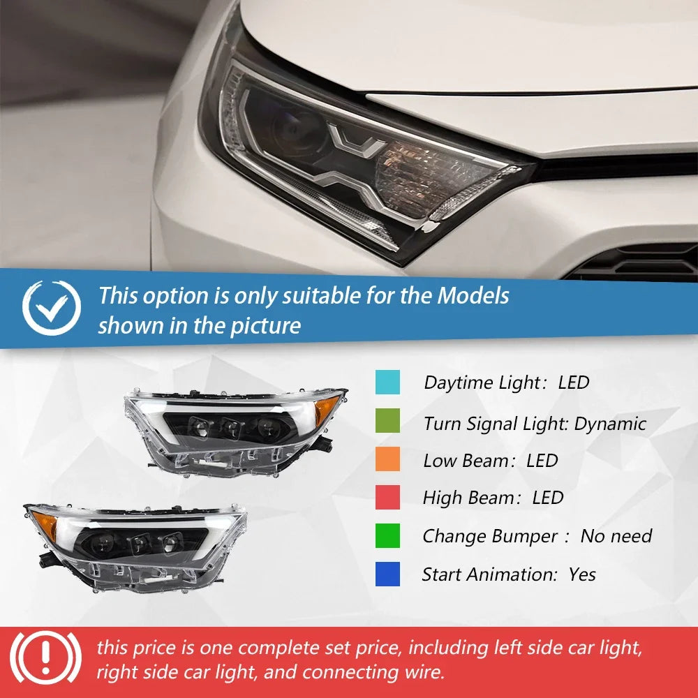 Car Front Lamps for Toyota RAV4 2020-2024 LED Auto Headlights Assembly Upgrade Three Projector Lens Design Tool Accessories