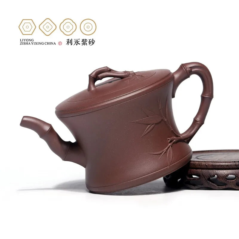 Centennial Liyong Purple Clay Pot Yixing Handmade Famous Teapot Household Kung Fu Tea Set Raw Ore Purple Clay Bamboo 460cc Purpl