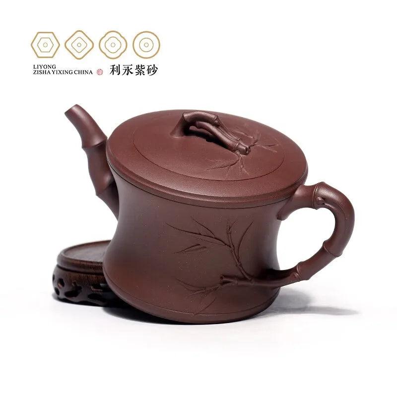 Centennial Liyong Purple Clay Pot Yixing Handmade Famous Teapot Household Kung Fu Tea Set Raw Ore Purple Clay Bamboo 460cc Purpl