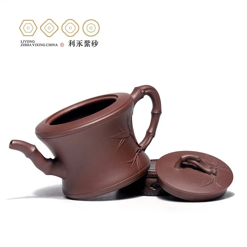 Centennial Liyong Purple Clay Pot Yixing Handmade Famous Teapot Household Kung Fu Tea Set Raw Ore Purple Clay Bamboo 460cc Purpl