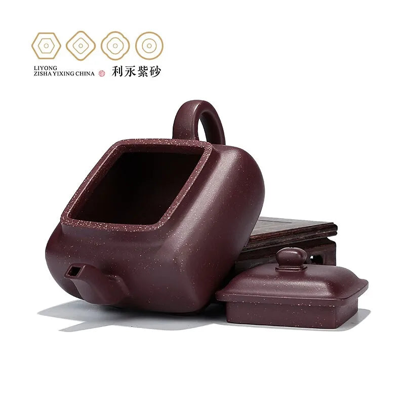 Centennial Liyong Purple Clay Teapot Handmade Famous Teapot Yixing Zisha Kung Fu Tea Set Gift Square Pot Cornerstone 340cc