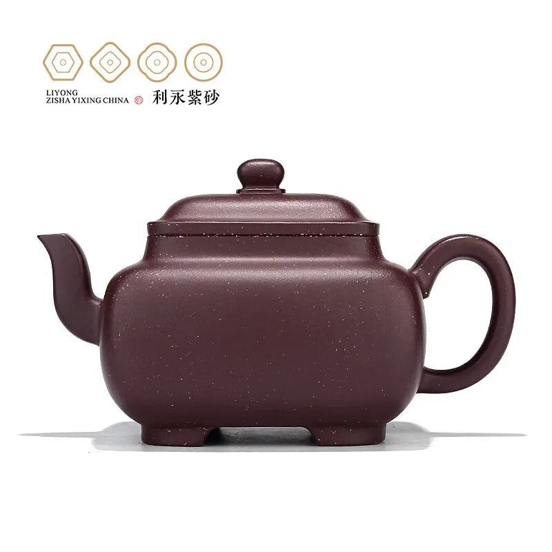 Centennial Liyong Purple Clay Teapot Handmade Famous Teapot Yixing Zisha Kung Fu Tea Set Gift Square Pot Cornerstone 340cc