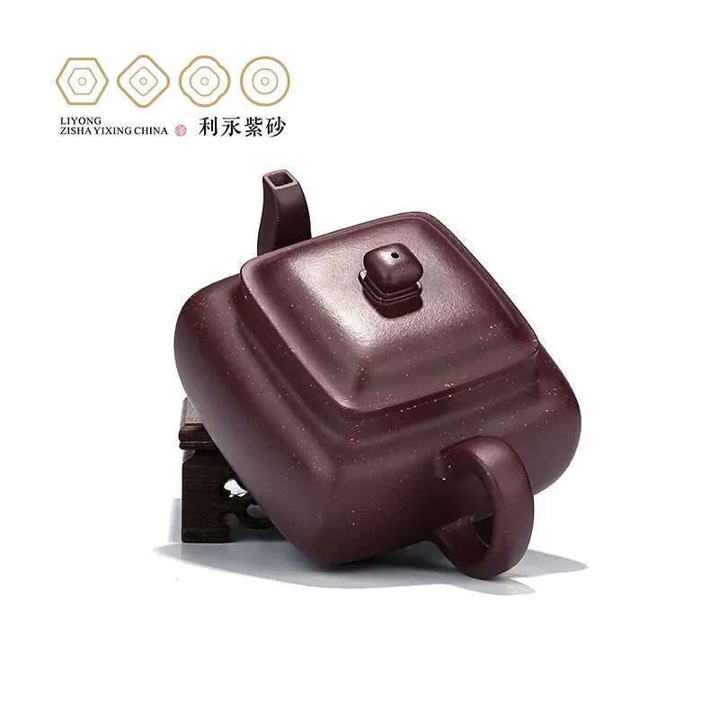 Centennial Liyong Purple Clay Teapot Handmade Famous Teapot Yixing Zisha Kung Fu Tea Set Gift Square Pot Cornerstone 340cc