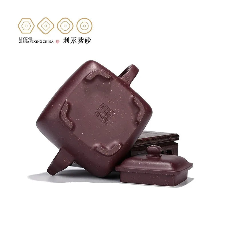 Centennial Liyong Purple Clay Teapot Handmade Famous Teapot Yixing Zisha Kung Fu Tea Set Gift Square Pot Cornerstone 340cc