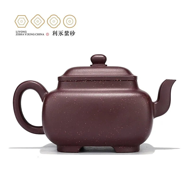 Centennial Liyong Purple Clay Teapot Handmade Famous Teapot Yixing Zisha Kung Fu Tea Set Gift Square Pot Cornerstone 340cc