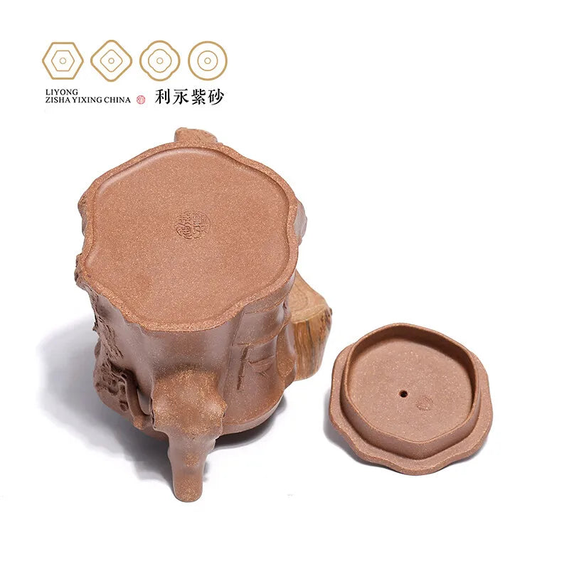 Centennial Liyong Yixing Famous Pure Handmade Purple Clay Pot Flower Ware Raw Ore Beige Clay Kung Fu Tea Set Teapot Pine Pile ·