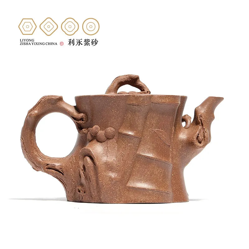 Centennial Liyong Yixing Famous Pure Handmade Purple Clay Pot Flower Ware Raw Ore Beige Clay Kung Fu Tea Set Teapot Pine Pile ·