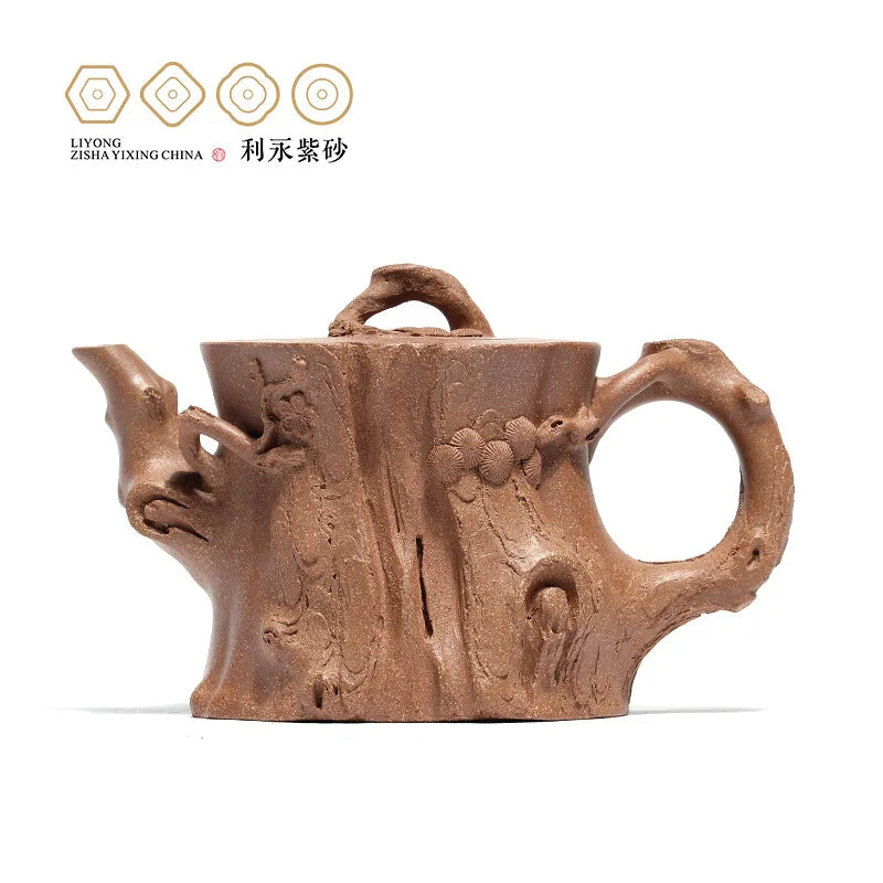 Centennial Liyong Yixing Famous Pure Handmade Purple Clay Pot Flower Ware Raw Ore Beige Clay Kung Fu Tea Set Teapot Pine Pile ·