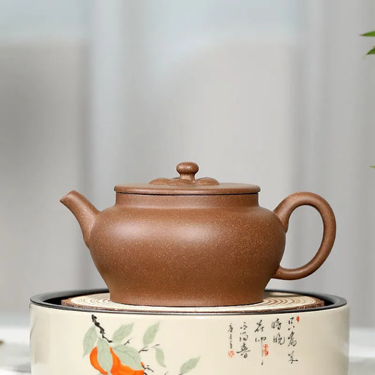 Centennial Liyong Yixing Famous Pure Handmade Purple Clay Pot Raw Ore Old Segment Mud Rhombus Flat Drum Pot Kung Fu Tea Set Teap
