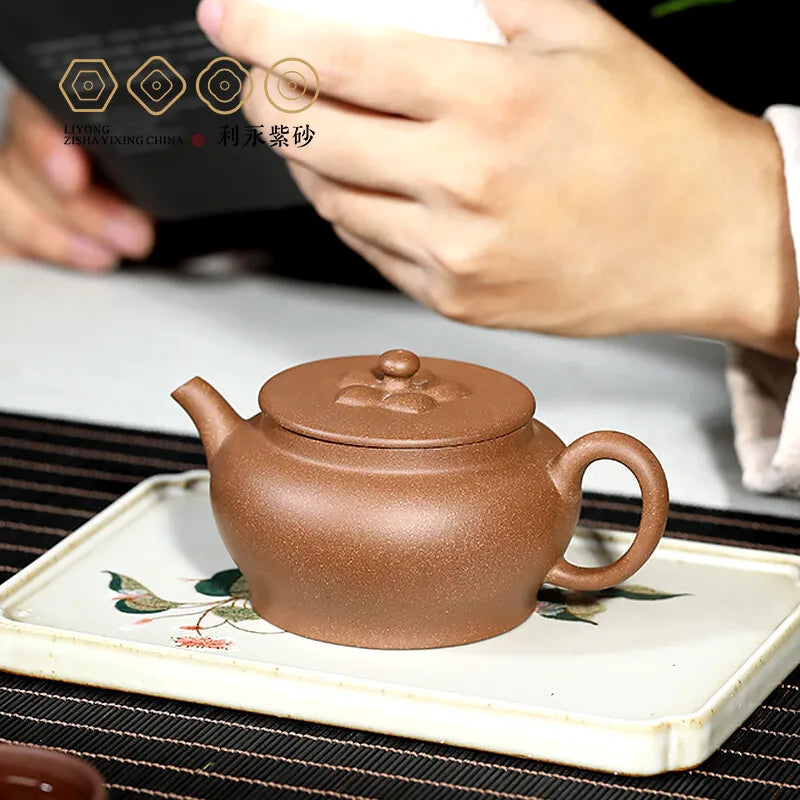 Centennial Liyong Yixing Famous Pure Handmade Purple Clay Pot Raw Ore Old Segment Mud Rhombus Flat Drum Pot Kung Fu Tea Set Teap