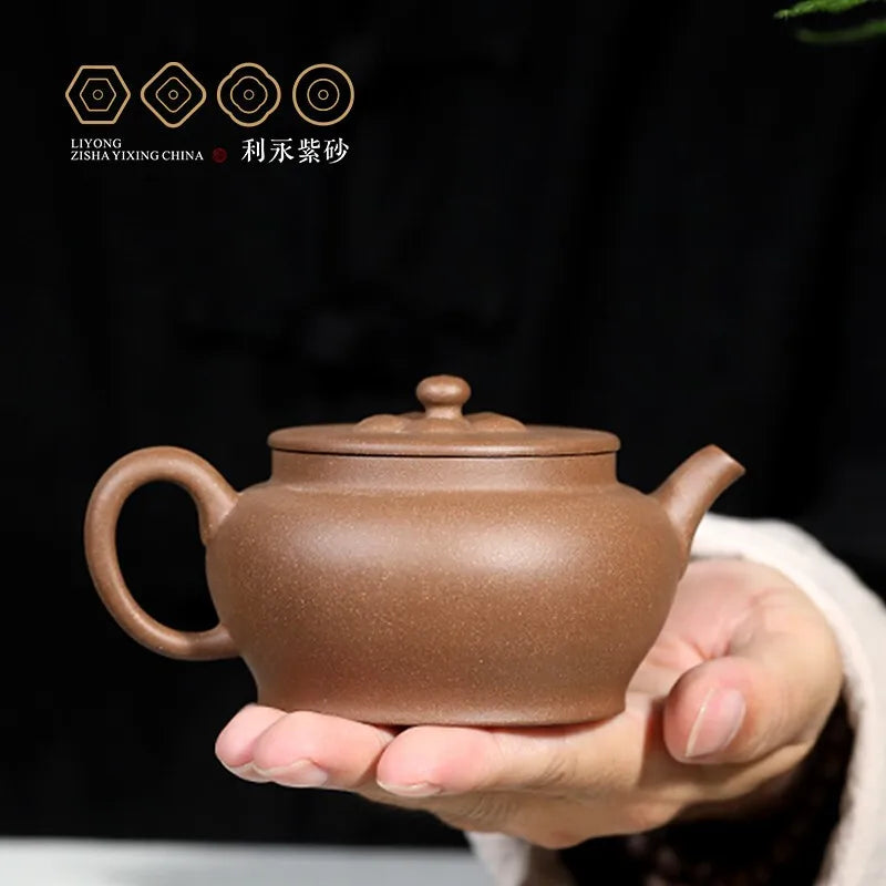 Centennial Liyong Yixing Famous Pure Handmade Purple Clay Pot Raw Ore Old Segment Mud Rhombus Flat Drum Pot Kung Fu Tea Set Teap