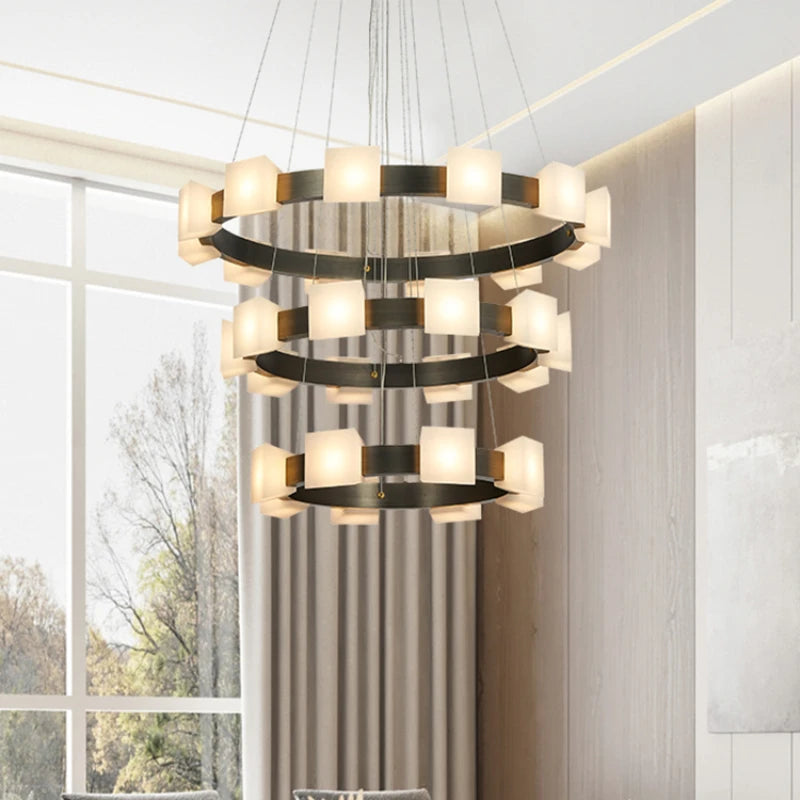 Chandelier, living room, study, villa, headlight, imported marble from Spain, modern and minimalist lighting decoration