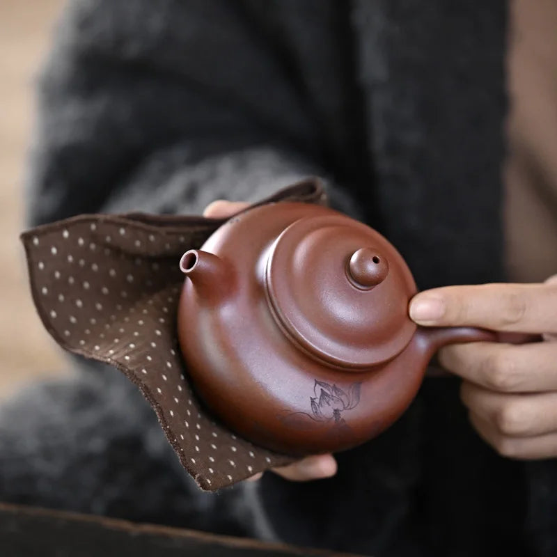 【 Changtao 】 Yixing Original Mine Purple Clay Pot, Li Jianjun Fully Handmade Bottom Groove, Clear Engraving, Duo, 330cc