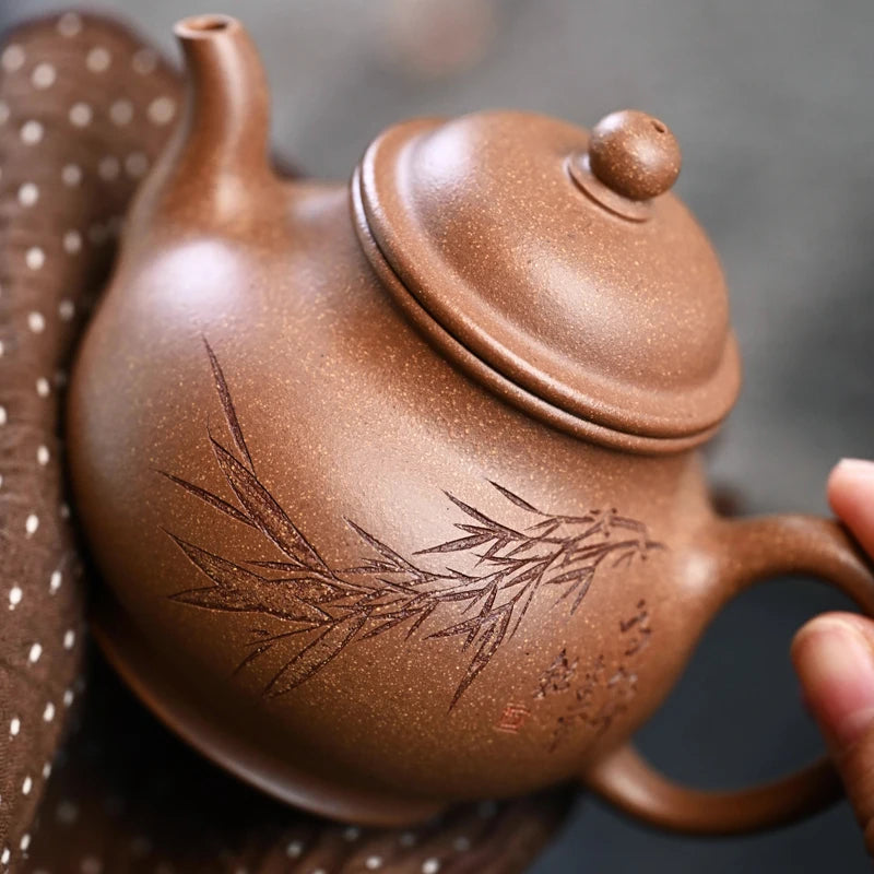 【 Changtao 】 Yixing Original Mine Purple Clay Pot, Li Jianjun Fully Handmade Osmanthus Sand High Pan Engraved 250cc