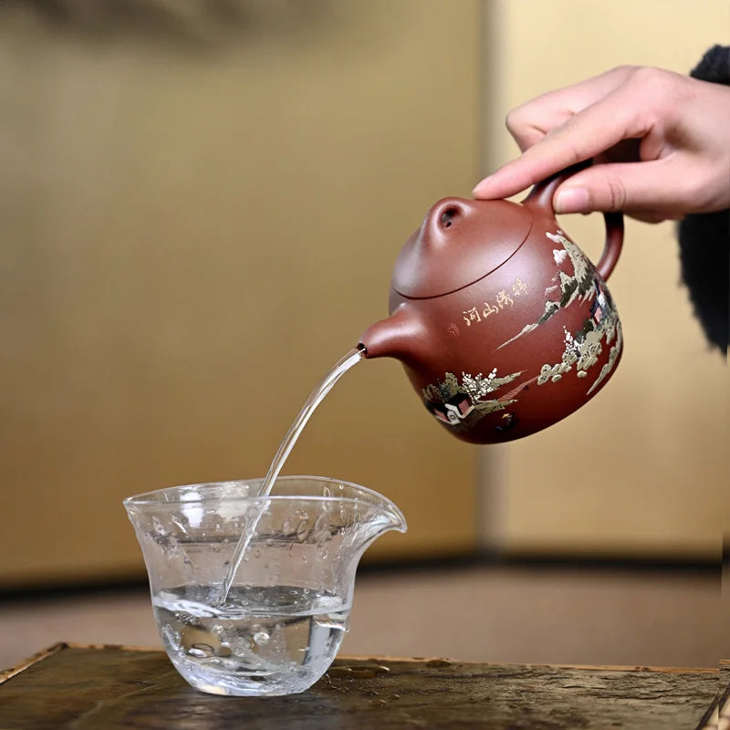 【 Changtao 】 Yixing Purple Clay Pot Fully Handmade Tea Mulberry And Jinzi Red Mud Painting Qin Quan 340cc