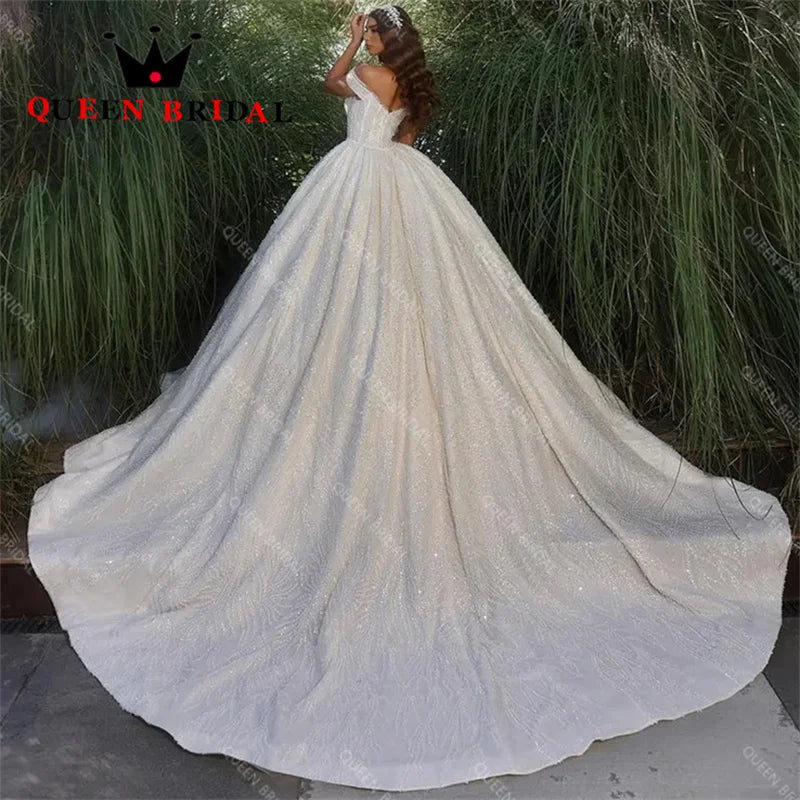 Charming Exquisite Sequined Lace Wedding Dress 2023 Backless Off the Shoulder Bridal Ball Gowns Custom Vestido De Noiva L91W