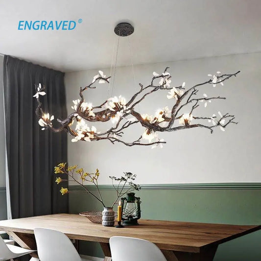 Chinese Style Creative Tree Branch Chandelier Black Copper Decoration Lighting Fixture for Living Room Bedroom Villa Hall Decor