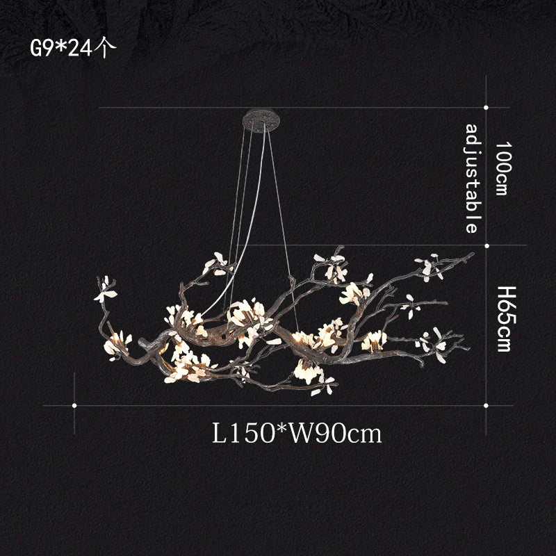 Chinese Style Creative Tree Branch Chandelier Black Copper Decoration Lighting Fixture for Living Room Bedroom Villa Hall Decor