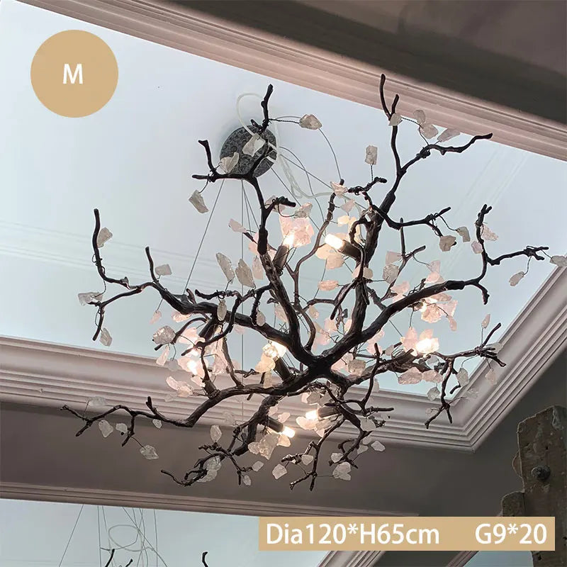 Chinese Style Creative Tree Branch Chandelier Black Copper Decoration Lighting Fixture for Living Room Bedroom Villa Hall Decor